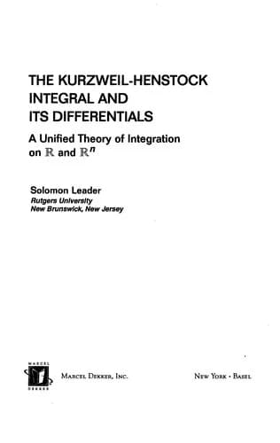 Cover of The Kurzweil-Henstock Integral and Its Differential
