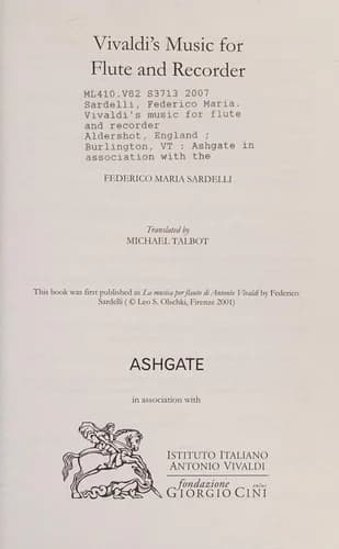 Cover of Vivaldi's Music for Flute and Recorder