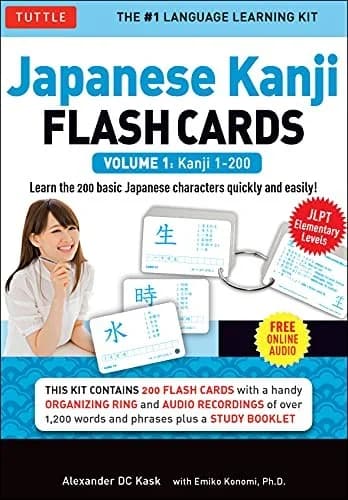 Cover of Japanese Kanji Flash Cards Kit Volume 1: Kanji 1-200: JLPT Beginning Level: Learn 200 Japanese Characters Including Native Speak