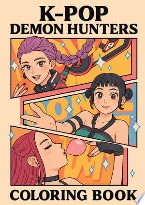 Cover of KPop Demon Hunters Coloring Book for Kids Tweens Teens Adults Cute and Fun Large Pages of Your Favorite Pop Stars Fashion and Aesthetics