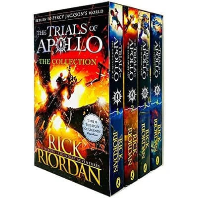 Cover of The Trials of Apollo Series Books 1 - 4 Collection Set by Rick Riordan (Hidden Oracle, Dark Prophecy, Burning Maze & Tyrant's Tomb)